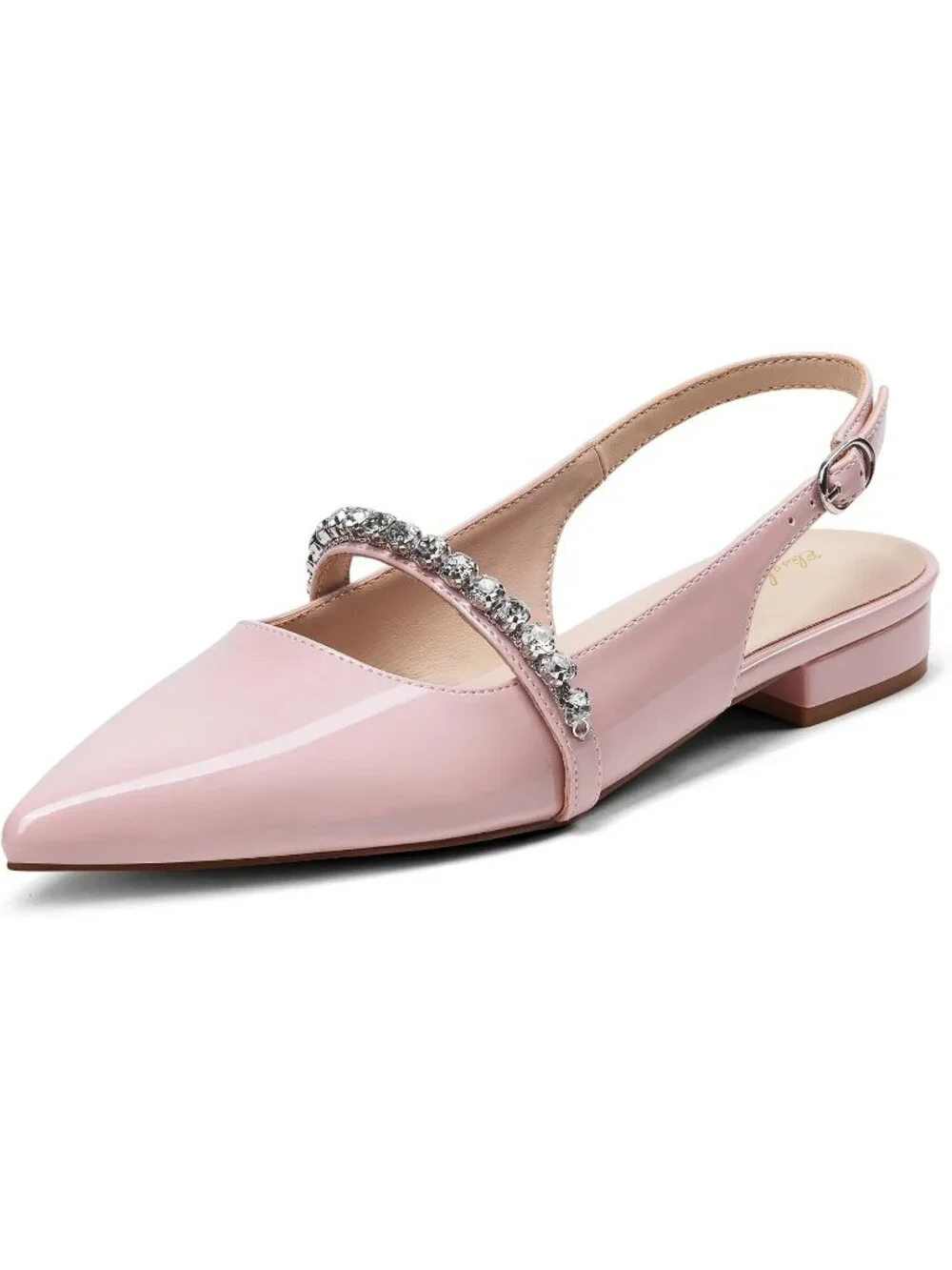 Women's Pink Soft Slingback Flats With Rhinestone Pointed Toe Backstrap Shoes